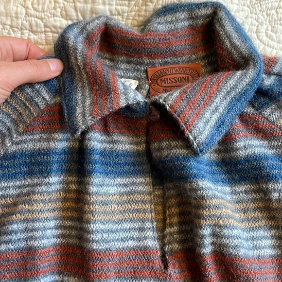 VTG Missoni 70s 80s wool stripe collared maxi dress 42 medium POCKETS - Picture 10 of 16